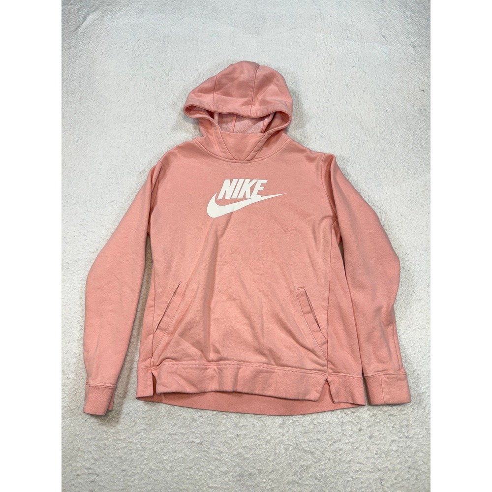Nike Kids XL Pink Sportswear Pullover Hoodie White Logo Graphic Fleece Lined